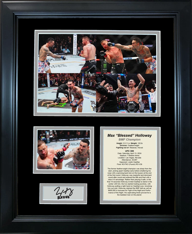 Collage de fotos automático de 11"x14" Max Holloway BMF Champ UFC 300 facsímil enmarcado Foto 1 de 1