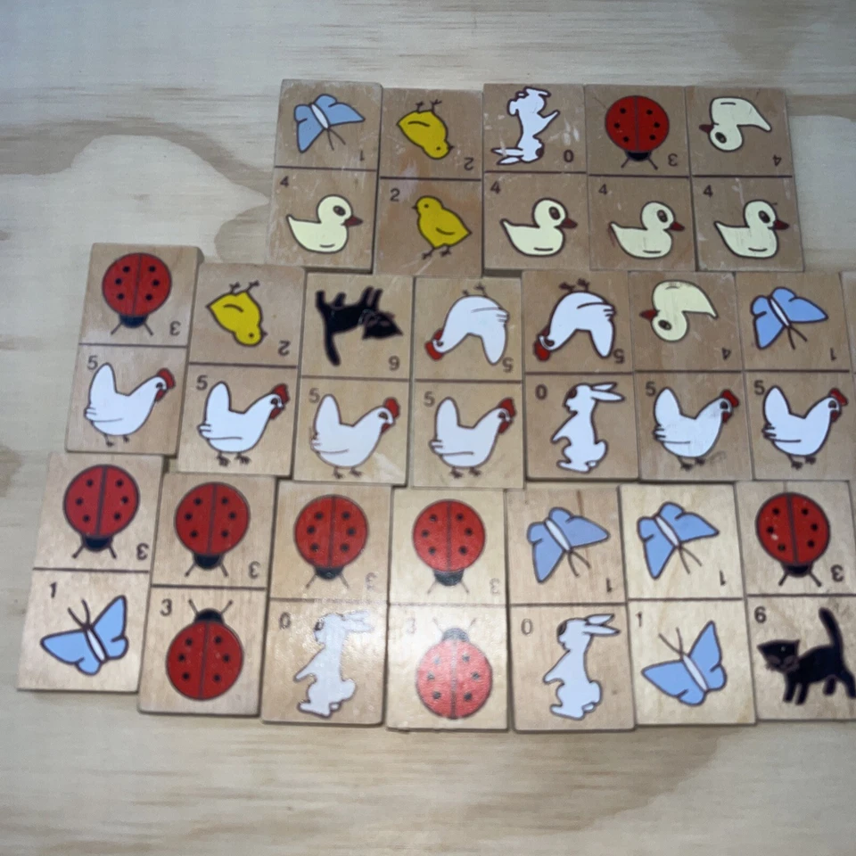 Juego de 24 fichas de dominó de madera animales piezas de repuesto lillian vernon sin caja Foto 1 de 4