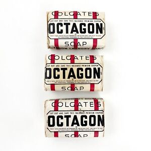 Vintage Lot of 3 1930s NOS Colgate's Octagon All Purpose Bar Soap 7 oz