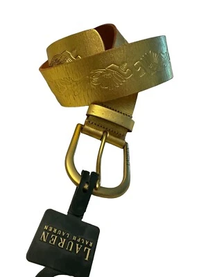 Cinturón Lauren Ralph Lauren Dorado Cuero Italiano Repujado 2" Ancho S Western Glam Foto 1 de 4