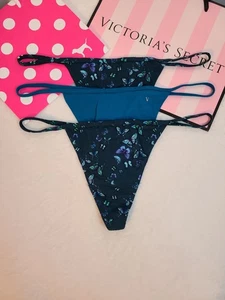 Mutandine perizoma Victoria's Secret 3pz cotone basic perizoma taglia Lg blu multi nuove con etichette - Foto 1 di 5
