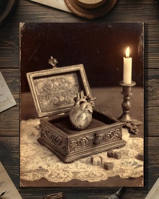 Vintage Victorian Anatomical Heart in Ornate Box Valentine Card Gothic Macabre - Image 1 of 4