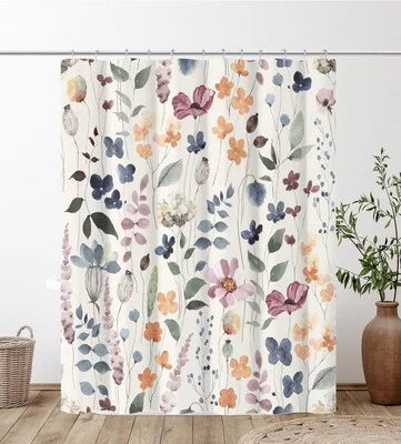 Floral Shower Curtain Ivory 72” X 72”.  (B-6) - Image 1 of 3
