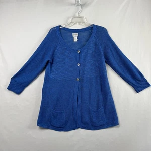 Suéter túnica Chicos 3 para mujer XL mezcla de lino cárdigan azul suelto tejido playa - Imagen 1 de 11