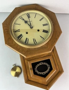 VTG ANTIQUE ANSONIA WALL REGULATOR SCHOOLHOUSE CLOCK NO Key - Picture 1 of 8