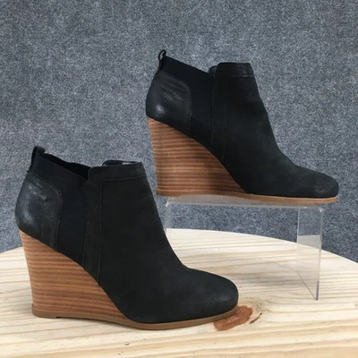 Crown Vintage Botas Mujer 9 M Carly Botines Cuña Cuero Negro Pull On Informal Foto 1 de 4