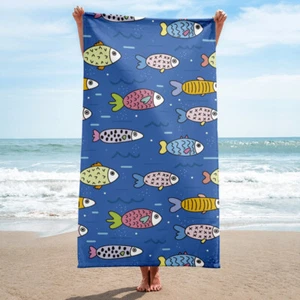 Blue Tropical Fish Themed Beach or Bath Towel - Picture 1 of 1