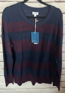 Neu mit Etikett Market & Spruce Damen XXL blau/burgund gestreift Langarm Top perforiert - Bild 1 von 8