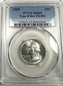 1960 TYPE B REVERSE FS-901 PCGS MS65 WASHINGTON QUARTER DOLLAR GEM UNCIRCULATED - Bild 1 von 4