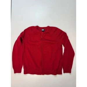 Lands' End Classic Red Zip-Up Knit Cardigan Sweater Casual Comfort Kids L - Picture 1 of 6
