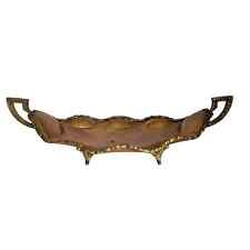 Vintage Mexican Sculpted Handled Tray Copper Brass Ornate Footed Centerpiece