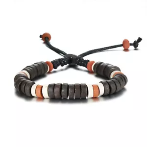 Vintage Stones Charm Bracelets Men's Size Adjustable Brown Rope Chain Wristband - Picture 1 of 6