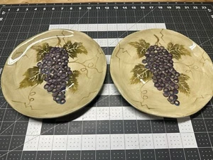 Tabletops Unlimited Cabernet 8 1/2” Plate Handpainted Glazed Purple Grapes 2-Set - Picture 1 of 13