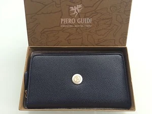 Portafoglio donna Piero Guidi in pelle blu navy 7,5" x 4" con cerniera NUOVO - Foto 1 di 12