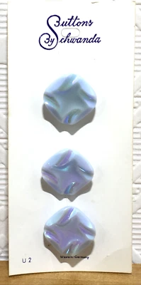 Vintage Schwanda Buttons Square Blue Iridescent Shank West Germany 3/4" Set of 3 - Image 1 of 3