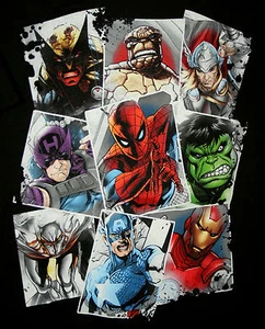 Marvel Comics Universum Foto Spiderman Iron Man Wolverine Captain T-Shirt Neu LG - Bild 1 von 2