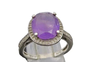 925 Sterling Silver Vintage Oval Amethyst & Topaz Halo Ring Sz 7 RG25157 - Picture 1 of 8