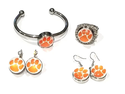 Clemson Tigers Snap Jewelry Various styles Stretch Ring, Earrings , Bracelet Cover