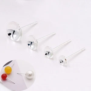 50pcs 925 Silver Plated Earring Stud Post Round Cup Earring Finding 4/5/6mm - Picture 1 of 3