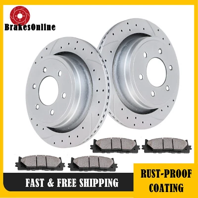 Rear Brake Rotors + Brake Pads for Ford F-150 2004-2011 Drilled Slotted Brakes - Image 1 of 4