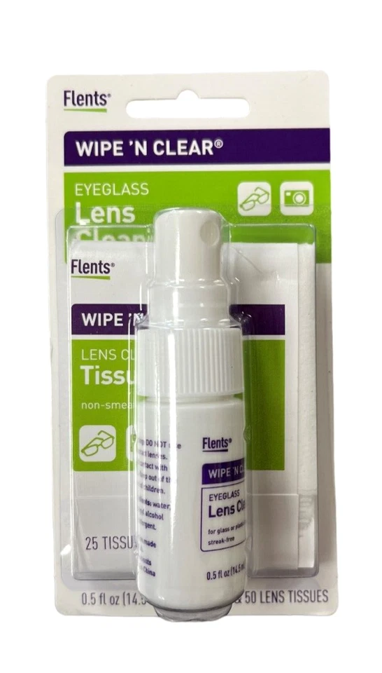 Flents Wipe 'N Clear Eyeglass Lens Cleaner Pack Spray & Tissues
