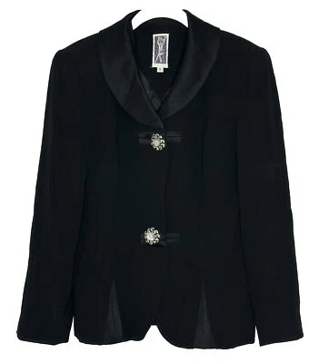 Zelda Black Rhinestone Buttons Vintage Pleated Blazer Jacket Size 8 - Image 1 of 4