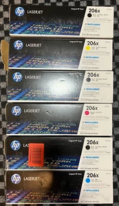 SIX HP 206X Used Empty Printer Toner Cartridge - Black(3) Cyan Magenta Yellow - Picture 1 of 2