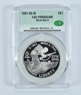 1991-95-W World War II Commemorative Silver Dollar PR69 DCAM CAC - Image 1 of 4