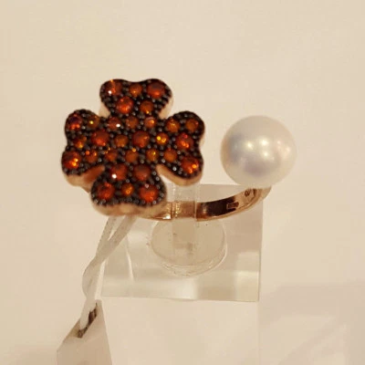 ANELLO MARCELLO PANE ARGENTO ROSA  ANGM 671 QUADRIFOGLIO E PERLA SCONTO  - Immagine 1 di 4