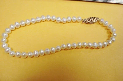 Pulsera de perlas NATURALES de oro amarillo de 10K elegante vintage de 7,5" para damas playa LQQK Foto 1 de 4