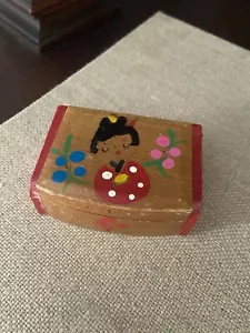 Vintage Pier One Trinket Box Wood Japanese Geisha Mirror Child Kid Jewelry - Picture 1 of 6