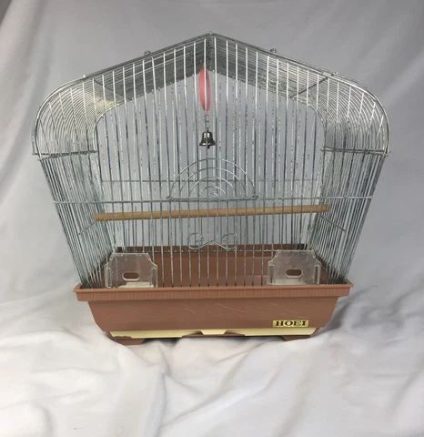 HOEI Bird Cage Pet Wire Metal & Plastic Pull Out Tray Feeders Perch Japan VTG Cover