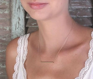 Bar Necklace Pendant 14k Gold Filled MINIMALIST Jewelry Women Fashion Trendy - Picture 1 of 5