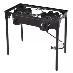 Stove Stand BBQ Grill Double Burner Cast Iron Outdoor Cooking Camping Portable - Picture 1 of 8