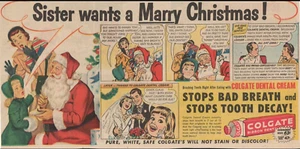 Pasta de dientes Colgate 1952 "¡Santa quiere casarse con Navidad!" Anuncio de cómic de periódico 2D23 - Imagen 1 de 2