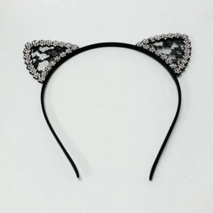 Silver Flower Rhinestone & Lace Cat Ear Headband Women & Girls Hair Accessories - Picture 1 of 2
