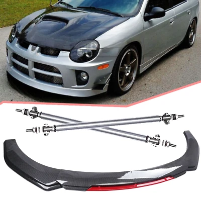 For Dodge Neon O Front Bumper Lip Spoiler Splitter Strut Rods Carbon Fiber - Image 1 of 4