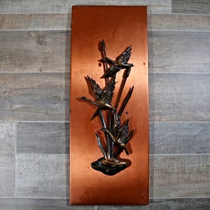 Vintage MCM Wandbild Enten Gänse Stockente Vintage Messing Kupfer Vogel Deko Germany - Bild 1 von 9