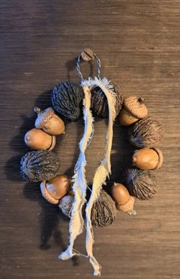 1-4.25"R MINI WREATH PRIM CABIN RUSTIC ORNIE/BOWL FILLER FALL/XMAS  WALNUT/ACORN - Image 1 of 4