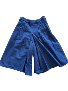 Culottes denim blu scuro gamba larga capri cropped vintage vita alta donna small - Foto 1 di 4