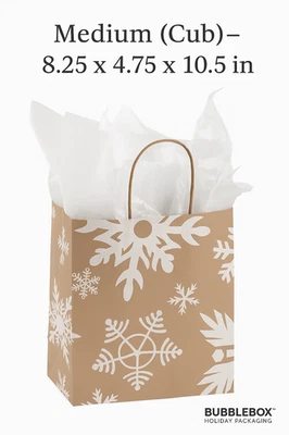 Bolsas de compras de papel Kraft copo de nieve de invierno 8x4,75x10,5 120 GSM 10-400 Foto 1 de 4