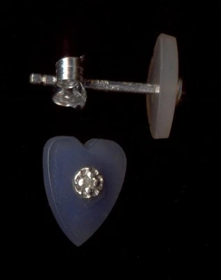 Pendientes corazón azul diamante natural redondo oro blanco macizo 10K 8 mm ~LI Foto 1 de 2