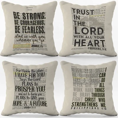 Inspiring Scripture Art Vintage Throw Pillow Case,18 x 18 Inch Set Pillows Cover - Image 1 of 3