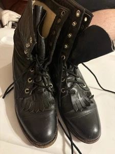 VTG Justin 506 Roper Womens Leather Boots Sz 7B Black Kiltie Western Usa Made - Picture 1 of 9