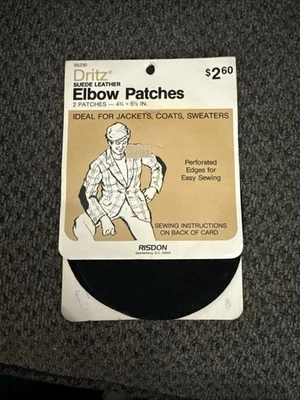 Vintage Dritz Suede Leather Elbow Patches 4 3/4" X 6 5/8" Black Pkg Of 2 New Nos - Image 1 of 4