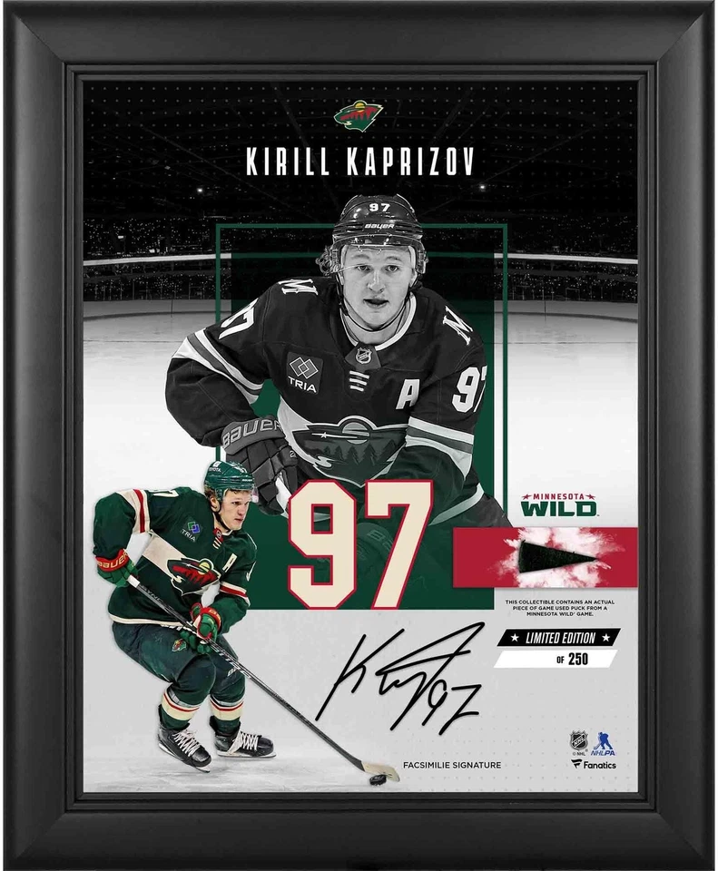 Collage de impacto Kirill Kaprizov Wild enmarcado 11x14 con pieza GU Puck - LE de 250 Foto 1 de 1