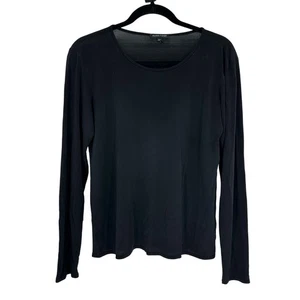 Eileen Fisher Womens M 100% silk Long Sleeve Top Black Round Neck Minimalist - Picture 1 of 8