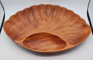 Acacia Wood Bowl Shell Chip & Dip Snack Serving Tray 13” Philippines MCM Vintage - Picture 1 of 4