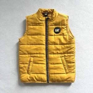 CAT Caterpillar Yellow Puffer Quilted Nylon Full Zip Sleeveless Vest Boy Youth 5 - Picture 1 of 10