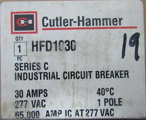 😍CUTLER HAMMER 30A THERMAL MAGNETIC BREAKER 277VAC 125VDC 1 POLE HFD1030 - Picture 1 of 4